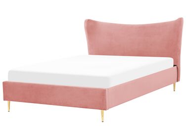 Velour seng 160 x 200 cm lyserød CHALEIX
