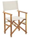 Set of 2 Acacia Folding Chairs and 2 Replacement Fabrics Light Wood with Off-White / Olives Pattern CINE_819262