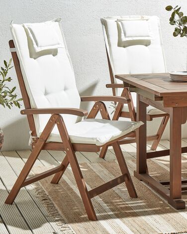 Set of 6 Acacia Wood Garden Folding Chairs Dark Wood with Off-White Cushions AMANTEA