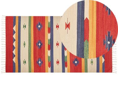 Kelim Teppich Baumwolle mehrfarbig 80 x 150 cm geometrisches Muster Kurzflor ALAPARS