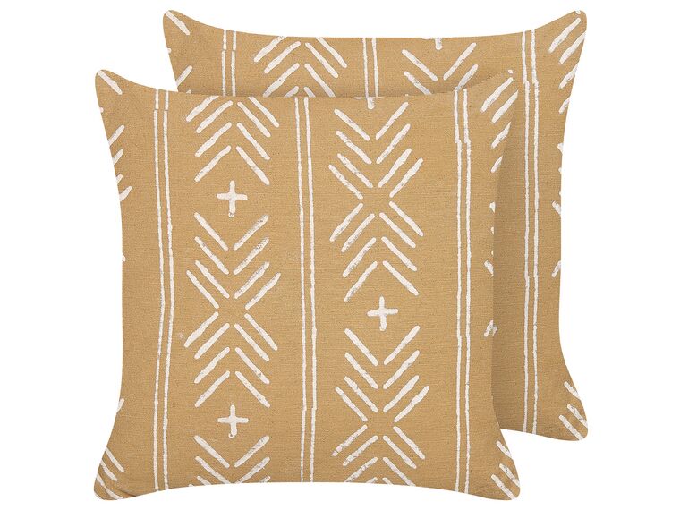 Set of 2 Cotton Cushions Geometric Pattern  45 x 45 cm Beige and White BANYAN_838769