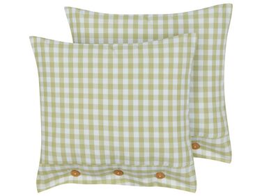 Set of 2 Cushions Chequered Pattern 45 x 45 cm Olive Green and White TALYA