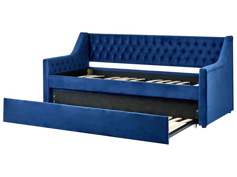 Velvet EU Single Trundle Bed Blue MONTARGIS Beliani.co.uk