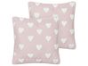 Set of 2 Cotton Cushions Embroidered Hearts 45 x 45 cm Pink GAZANIA_893215