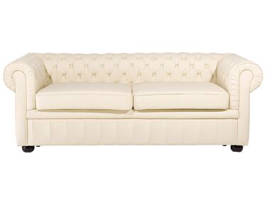 3 Seater Leather Sofa Cream CHESTERFIELD
