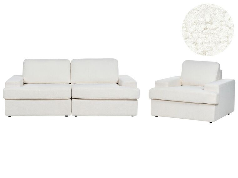 4 Seater Boucle Living Room Set White ALLA_894009