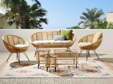 4 Seater Rattan Sofa Set with Coffee Tables Natural MARATEA/ CESENATICO