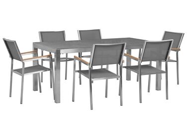 Zestaw ogrodowy stół granitowy szary i 6 krzeseł szarych GROSSETO