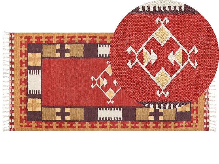 Kelim Teppich Baumwolle mehrfarbig 80 x 150 cm geometrisches Muster Kurzflor PARAKAR_870151