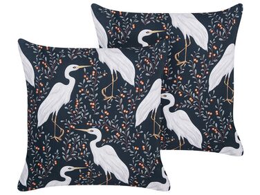 Set of 2 Outdoor Cushions Birds Motif 45 x 45 cm Black PIANAZZO