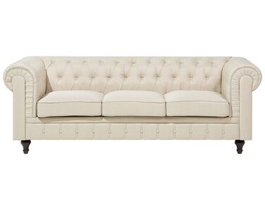 3 Seater Fabric Sofa Beige CHESTERFIELD 