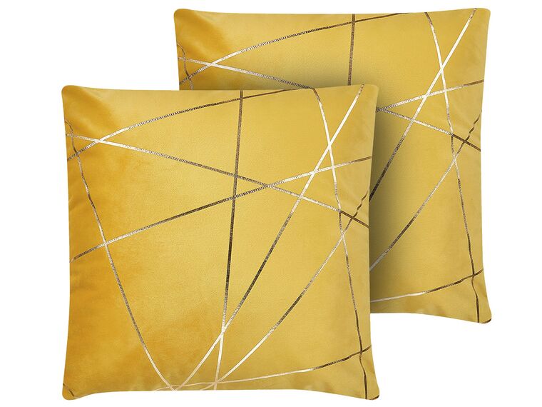 Sada 2 sametových polštářů s geometrickým vzorem 45 x 45 cm žlutých PINUS_810598