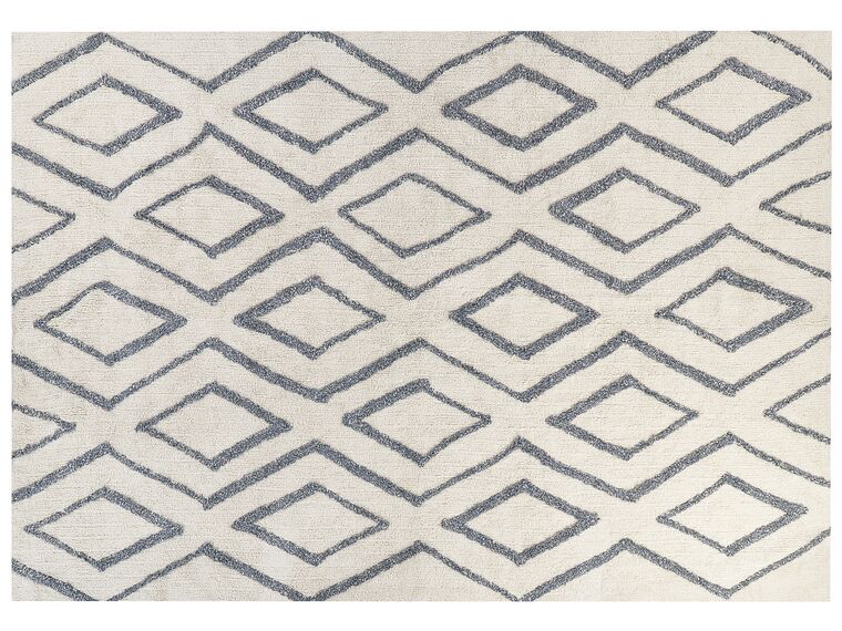 Teppich Baumwolle cremeweiss / blau 160 x 230 cm geometrisches Muster Shaggy MENDERES_842969