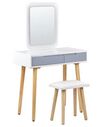 Coiffeuse blanc et gris avec 2 tiroirs un miroir à LED et un tabouret DIEPPE_850233