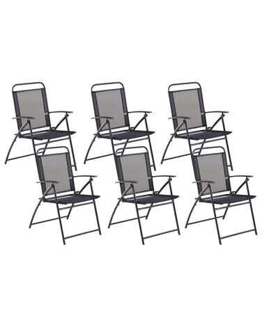 Conjunto de 6 cadeiras de jardim dobráveis em aço preto LIVO