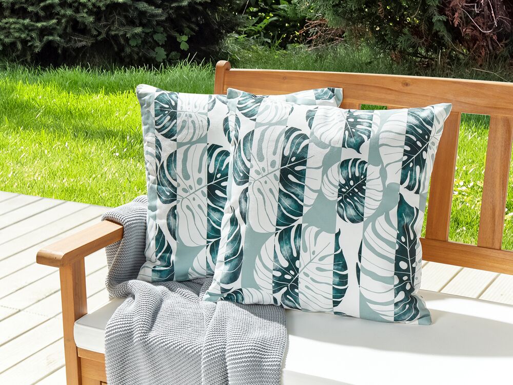 Conjunto de 2 cojines de jardín almohada de exterior 40 x 60 cm poliéster  motivo hojas