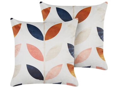 Set of 2 Velvet Cushions Leaf Pattern 45 x 45 cm Off-White QUINOA