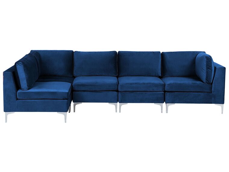 Canapé d'angle modulaire 5 places côté droit en velours bleu marine EVJA_859911