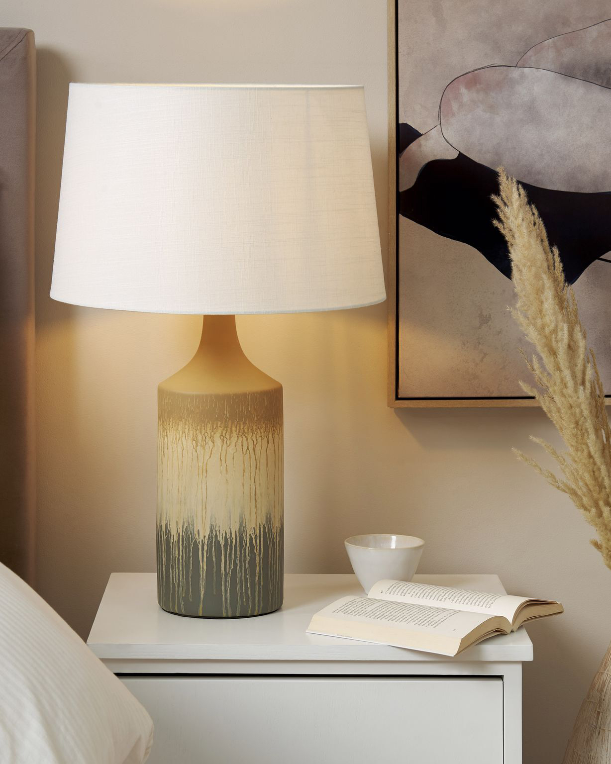 Lámpara de mesa de cerámica/lino beige/gris/blanco 64 cm CALVAS_843211