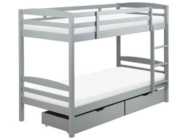 Łóżko piętrowe z szufladami drewniane 90 x 200 cm szare REGAT