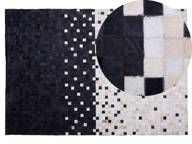 Teppich Leder schwarz-beige 140 x 200 cm Patchwork Kurzflor ERFELEK