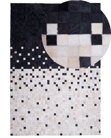 Teppich Leder schwarz-beige 140 x 200 cm Patchwork Kurzflor ERFELEK