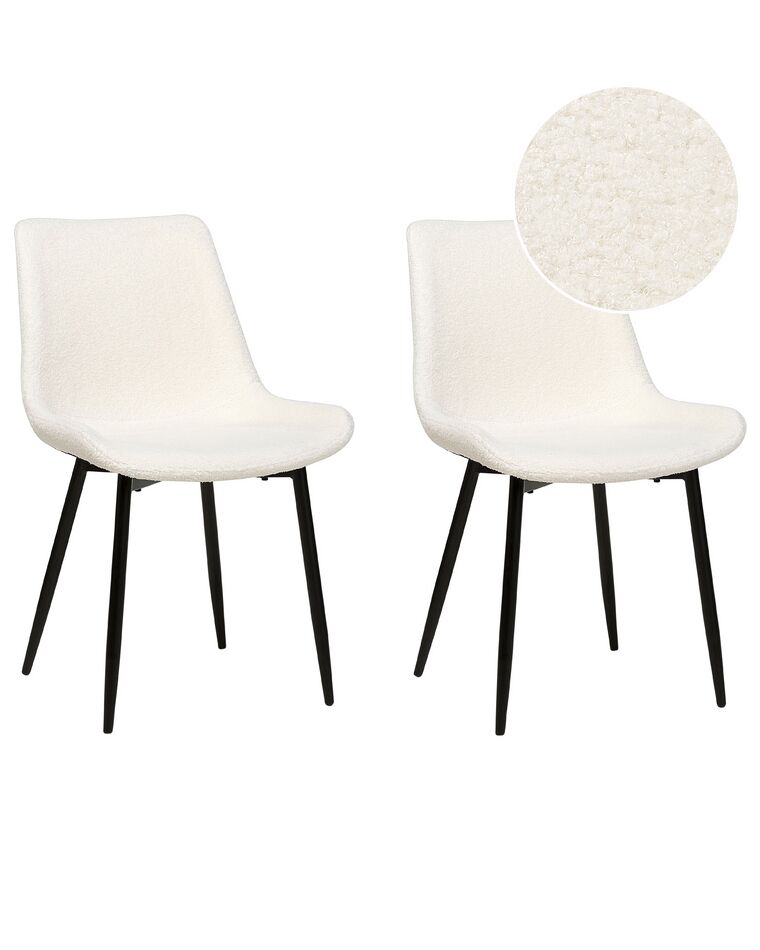 Lot de 2 chaises de salle à manger en tissu bouclé blanc AVILLA_877480