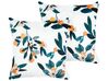 Set of 2 Velvet Cushions Leaf Pattern 45 x 45 cm White and Green KNAUTIA_834872