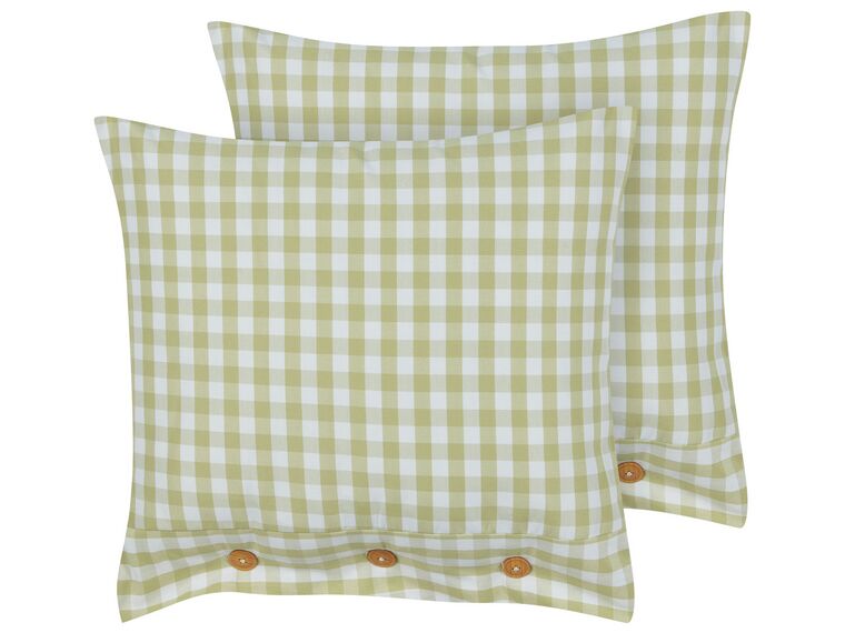 Set of 2 Cushions Chequered Pattern 45 x 45 cm Olive Green and White TALYA_902169