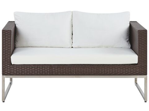 4 Seater Pe Rattan Garden Sofa Set White And Brown Crema Beliani Sk 4 Seater Pe Rattan Garden Sofa Set, White Garden Sofa Furniture