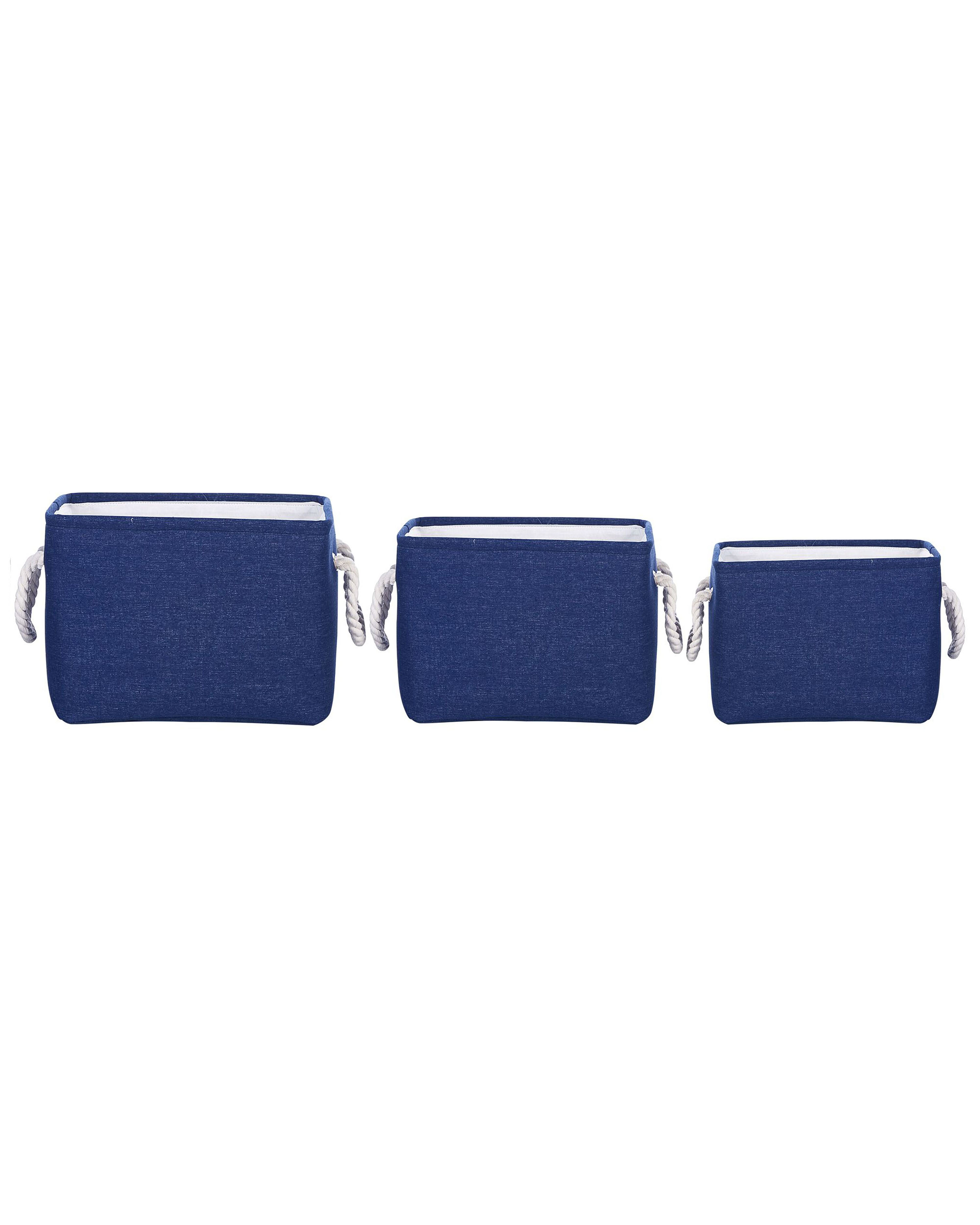 Conjunto de 3 cestos em tecido de poliéster azul marinho e branco DARQAB_849740