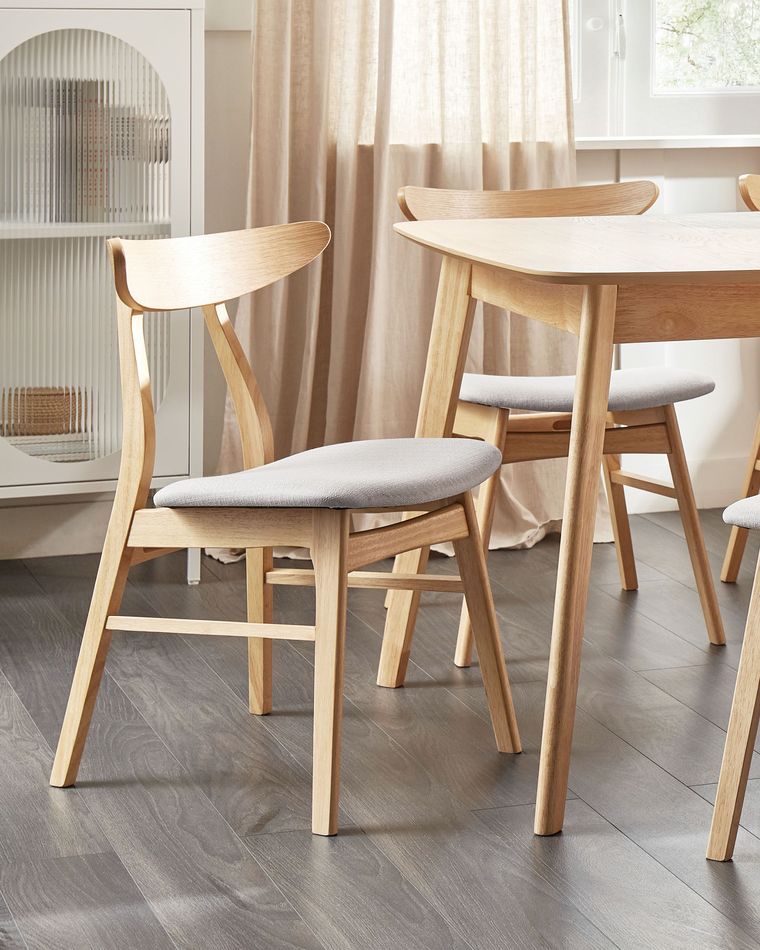 Set of 2 Dining Chairs Light Wood and Light Grey LYNN Beliani.co.uk