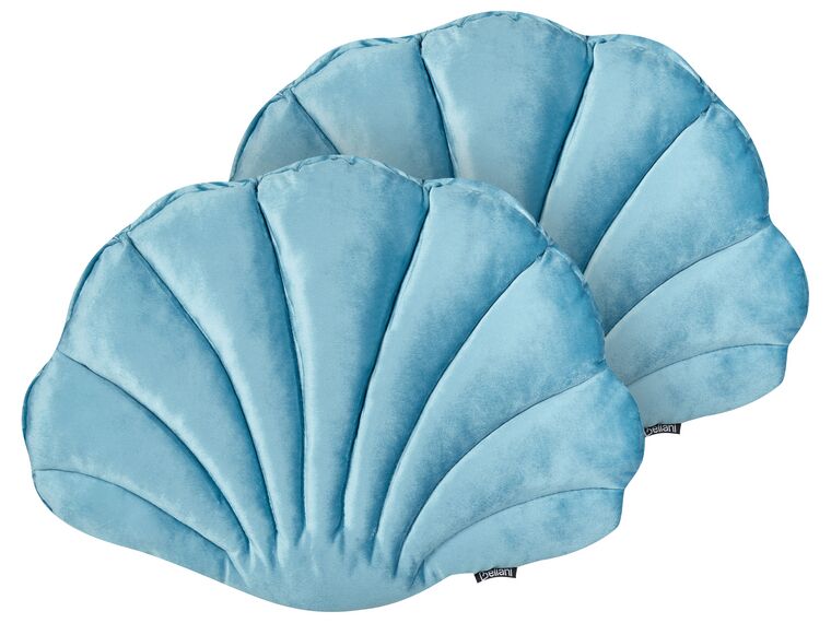 Set of 2 Velvet Seashell Cushions 47 x 35 cm Blue CONSOLIDA_889465