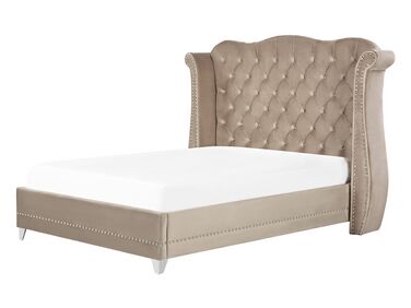 Velvet EU Double Size Bed Taupe AYETTE