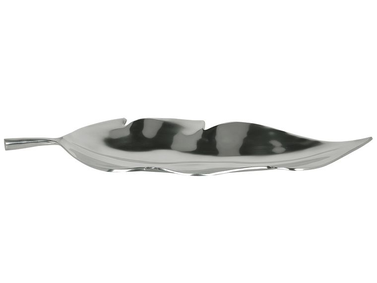 Beliani Dekoschale In Blattform – Silber, Aluminium, 68x22x5 Cm, Handgefertigt, Glamouröser Look