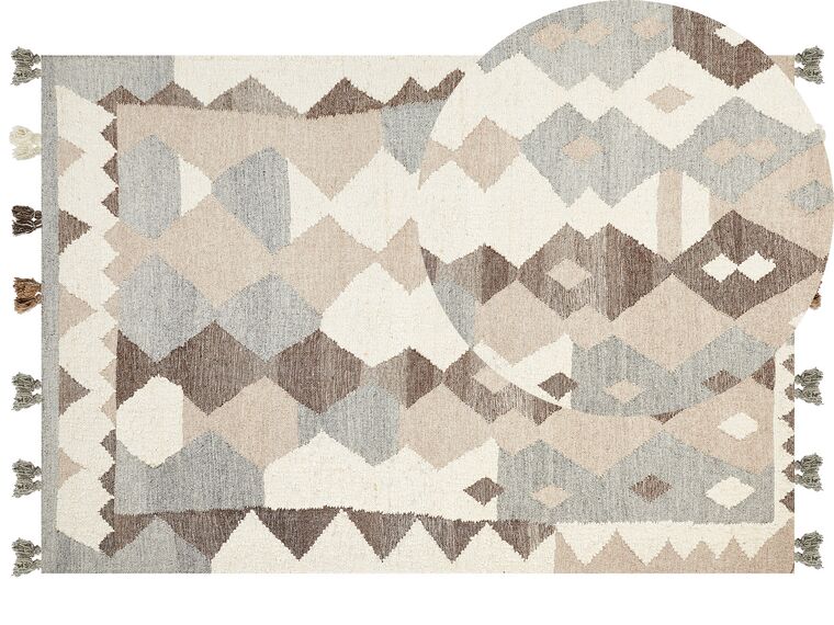 Alfombra kilim de lana beige/marrón/gris 160 x 230 cm ARALEZ_859737