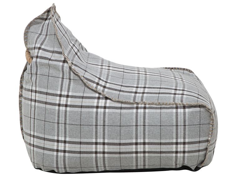 Linen Bean Bag Chair Checked Grey DROP Beliani.co.uk