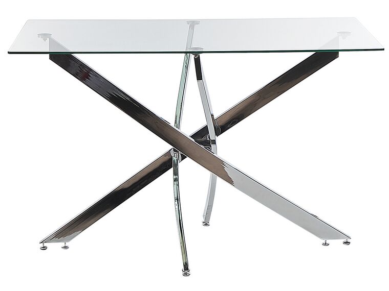 Tavolo Da Pranzo Per 4 Persone, Piano In Vetro Temperato Struttura In Acciaio Effetto Legno 120 60 76 Cm 98904933