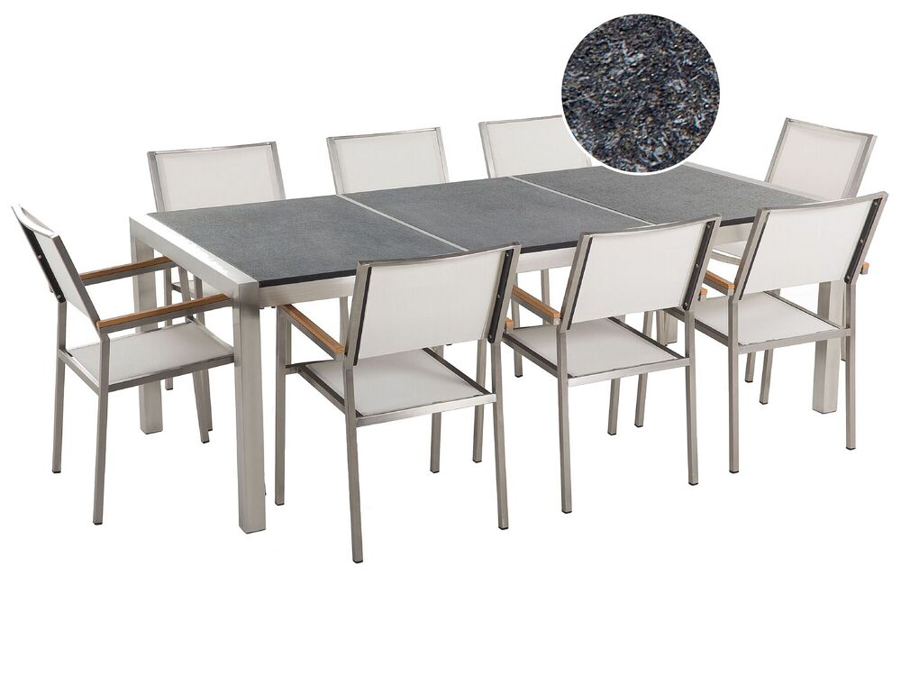 Gartenmöbel Set Naturstein schwarz geflammt 220 x 100 cm 8-Sitzer