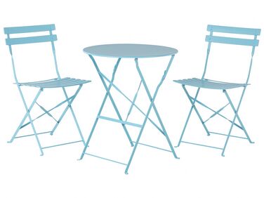 Salon de jardin bistrot table et 2 chaises en acier bleu FIORI
