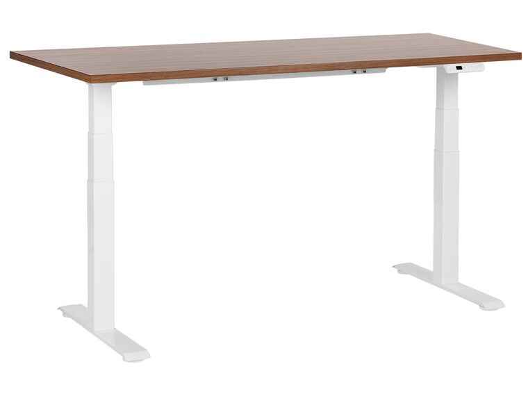 Elektriskt justerbart skrivbord 160 x 72 cm mörkt trä och vit DESTINES_899358