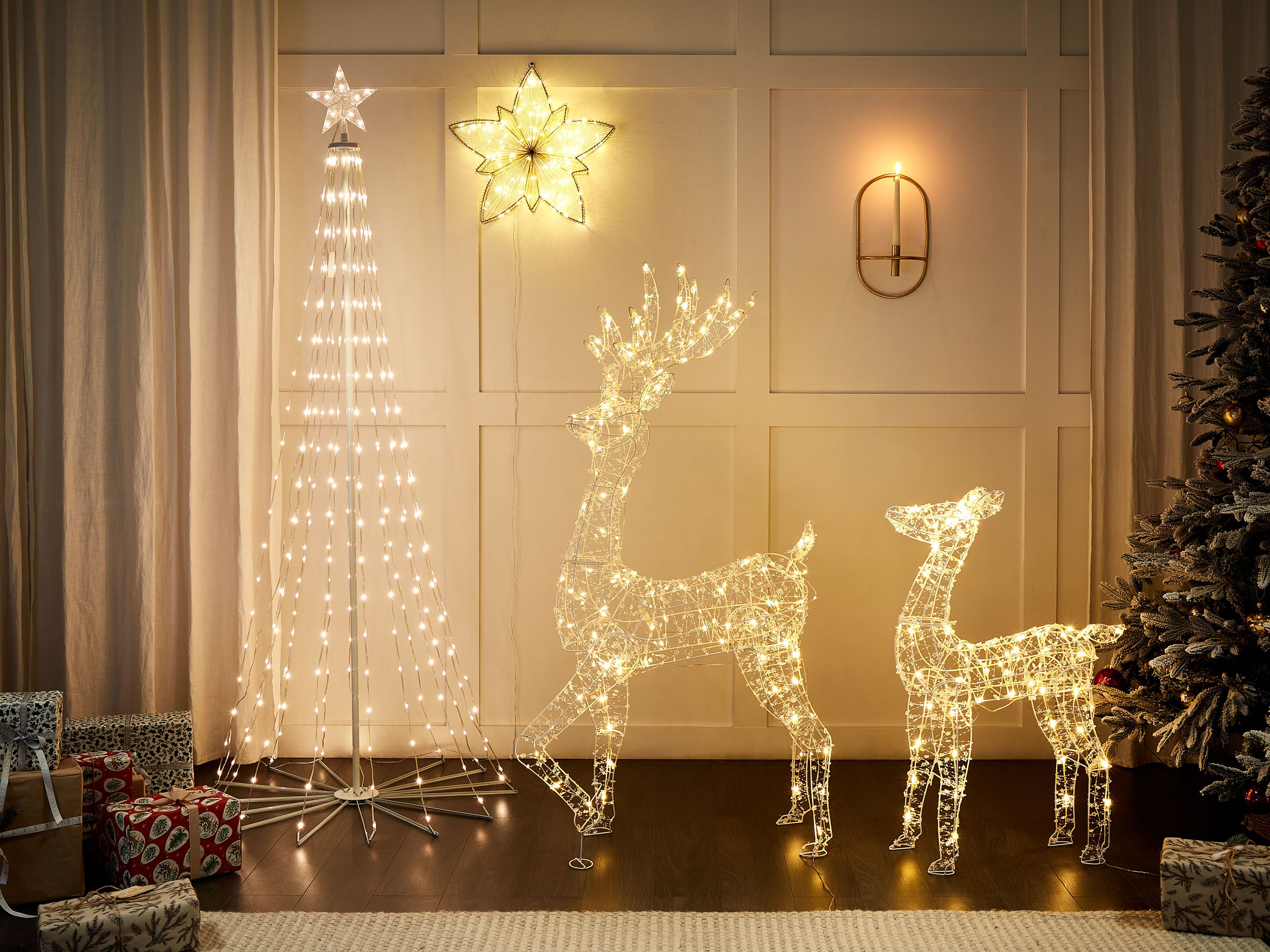 COSTWAY Weihnachtsbogen 313cm Mit 300 LED Lichtern - XXL Torbogen Für Außen & Innen (goldene Kappe)