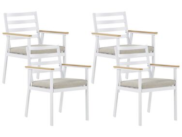 Lot de 4 chaises de jardin blanches avec coussins beige CAVOLI 