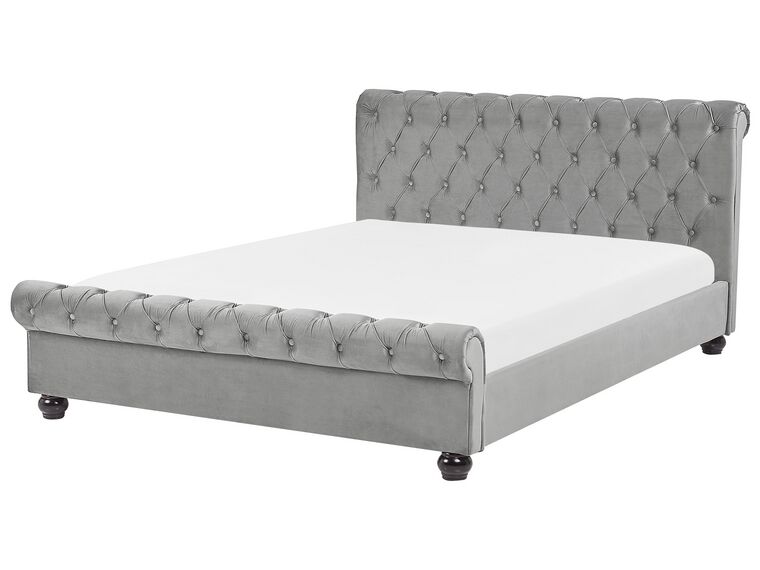 Velvet EU King Size Bed Grey AVALLON_694473