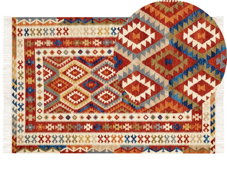 Kelim Teppich Wolle mehrfarbig 200 x 300 cm geometrisches Muster Kurzflor OSHAKAN_859527