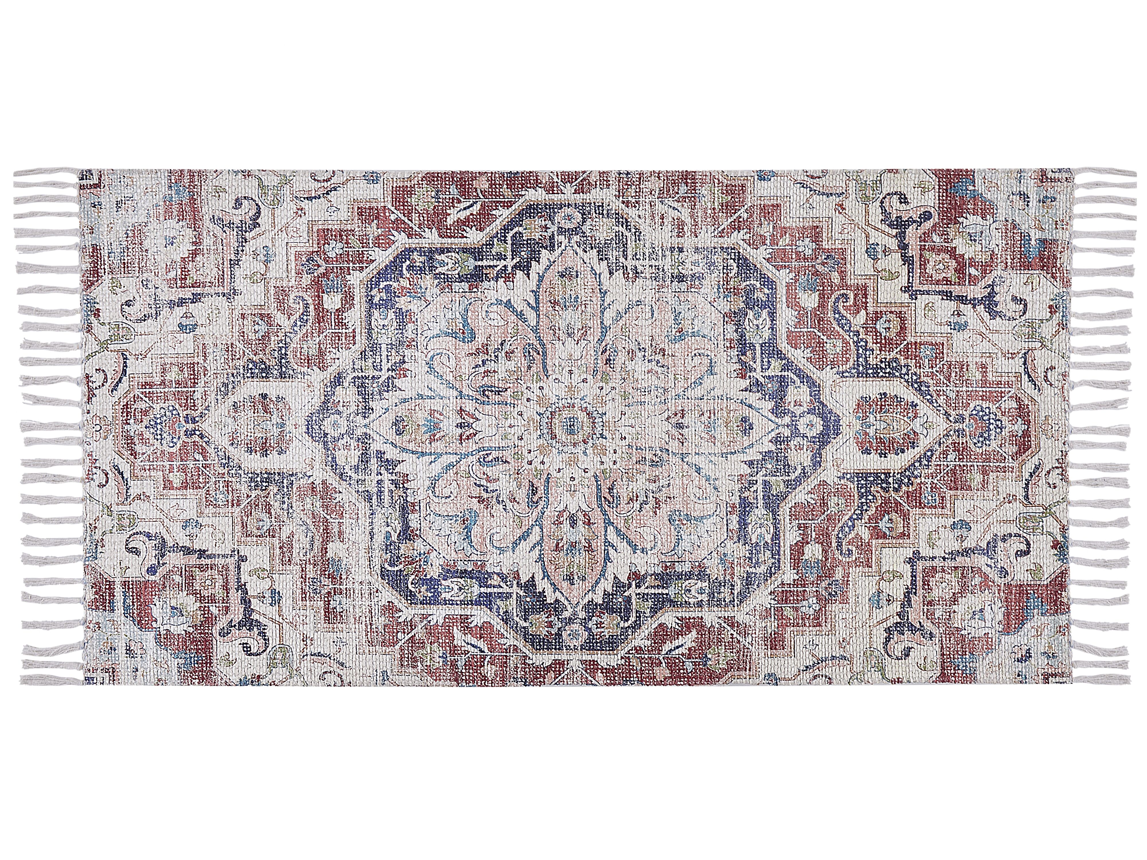 Teppich Blumenmuster mehrfarbig mit Fransen 80 x 150 cm Kurzflor KELKIT | Kurzflor-Teppiche