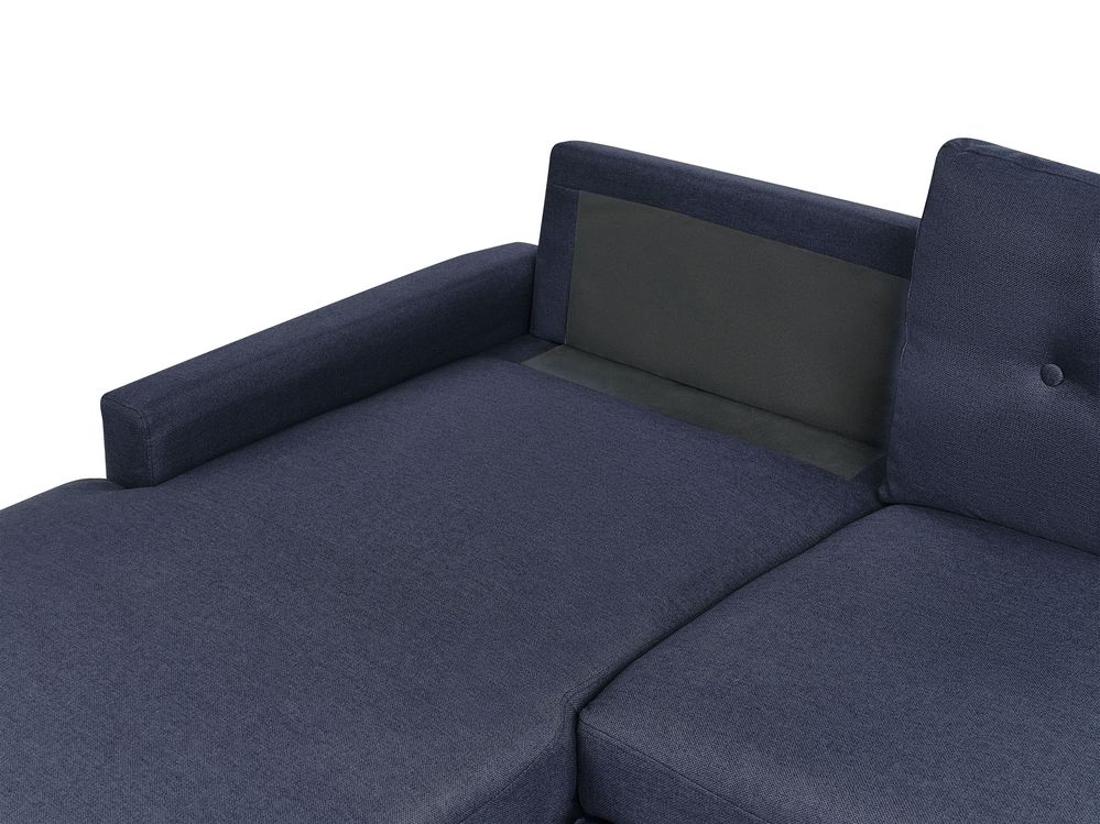 Right Hand Corner Sofa Bed with Storage Navy Blue FLAKK Beliani.co.uk