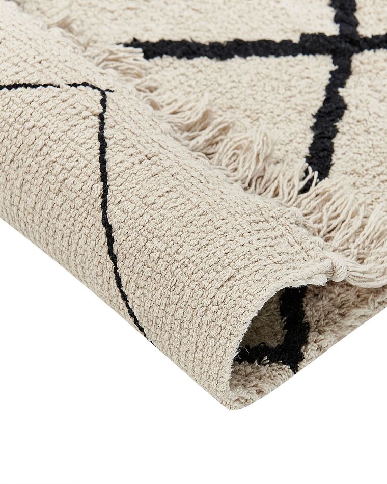 Cotton Area Rug 200 x 200 cm Beige and Black ELDES Beliani.co.uk