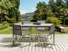 4-sitsig trädgårdsmatgrupp med grå glasskiva och grå stolar COSOLETO_881669