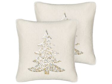 Set of 2 Cotton Cushions Christmas Tree Pattern 45 x 45 cm Beige CLEYERA